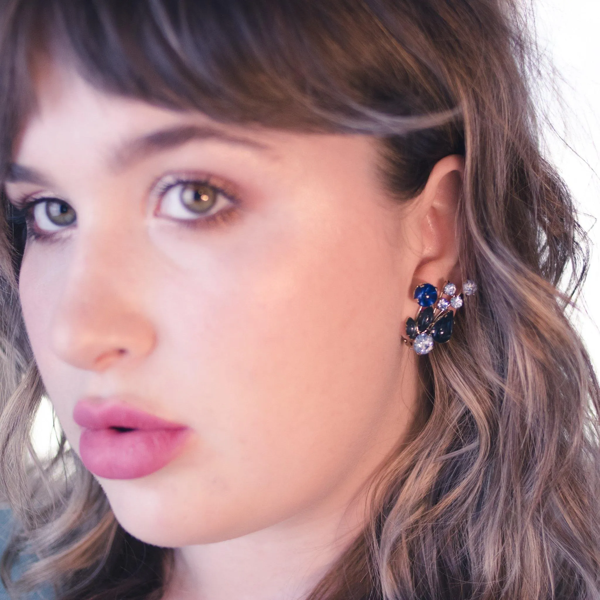 Vintage Light and Dark Blue Rhinestone Statement Earrings