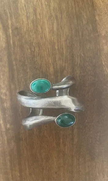 Vintage Sterling Silver and Malachite Stone Spiral Bracelet