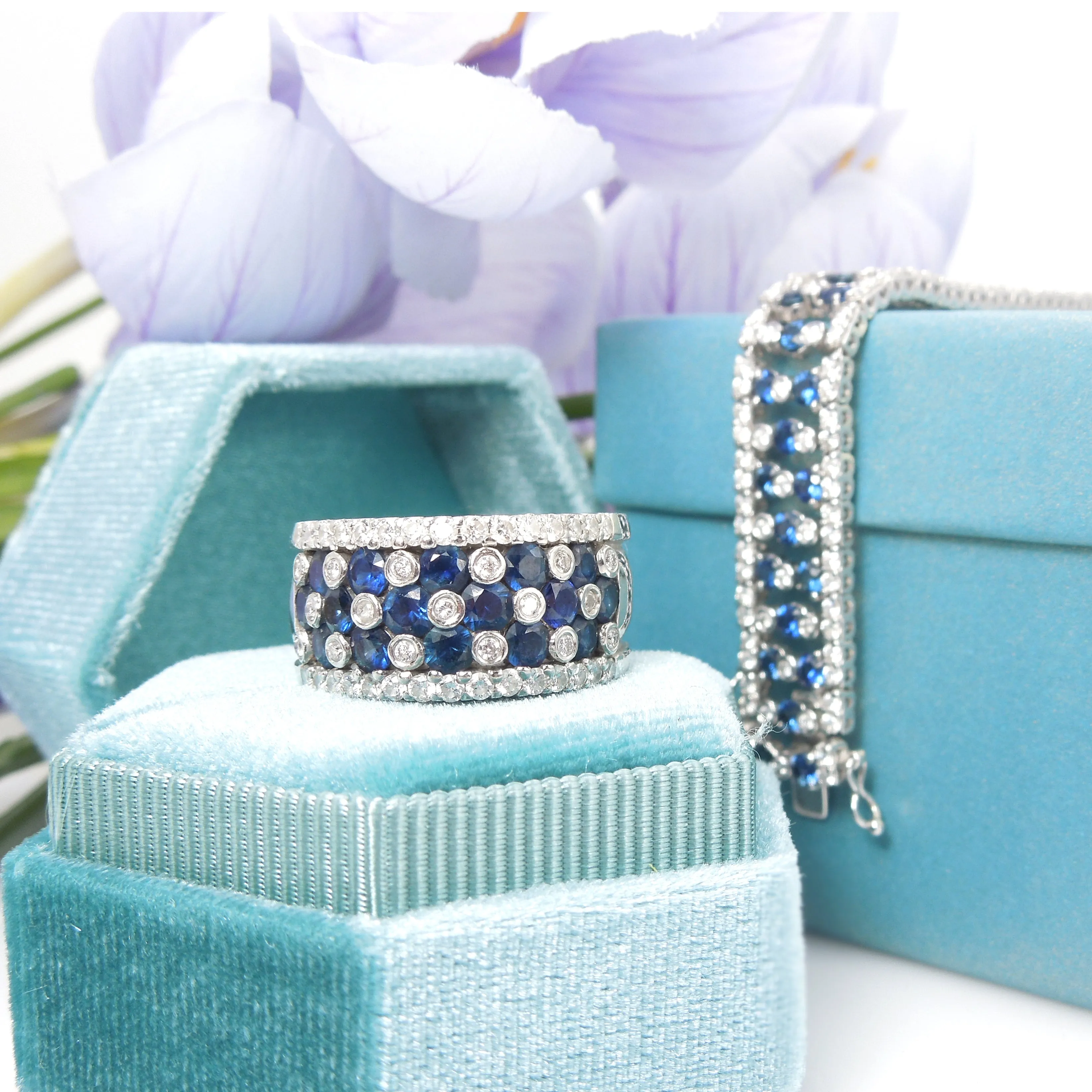 Vintage Wide Gregg Ruth Diamond and Sapphire Bracelet