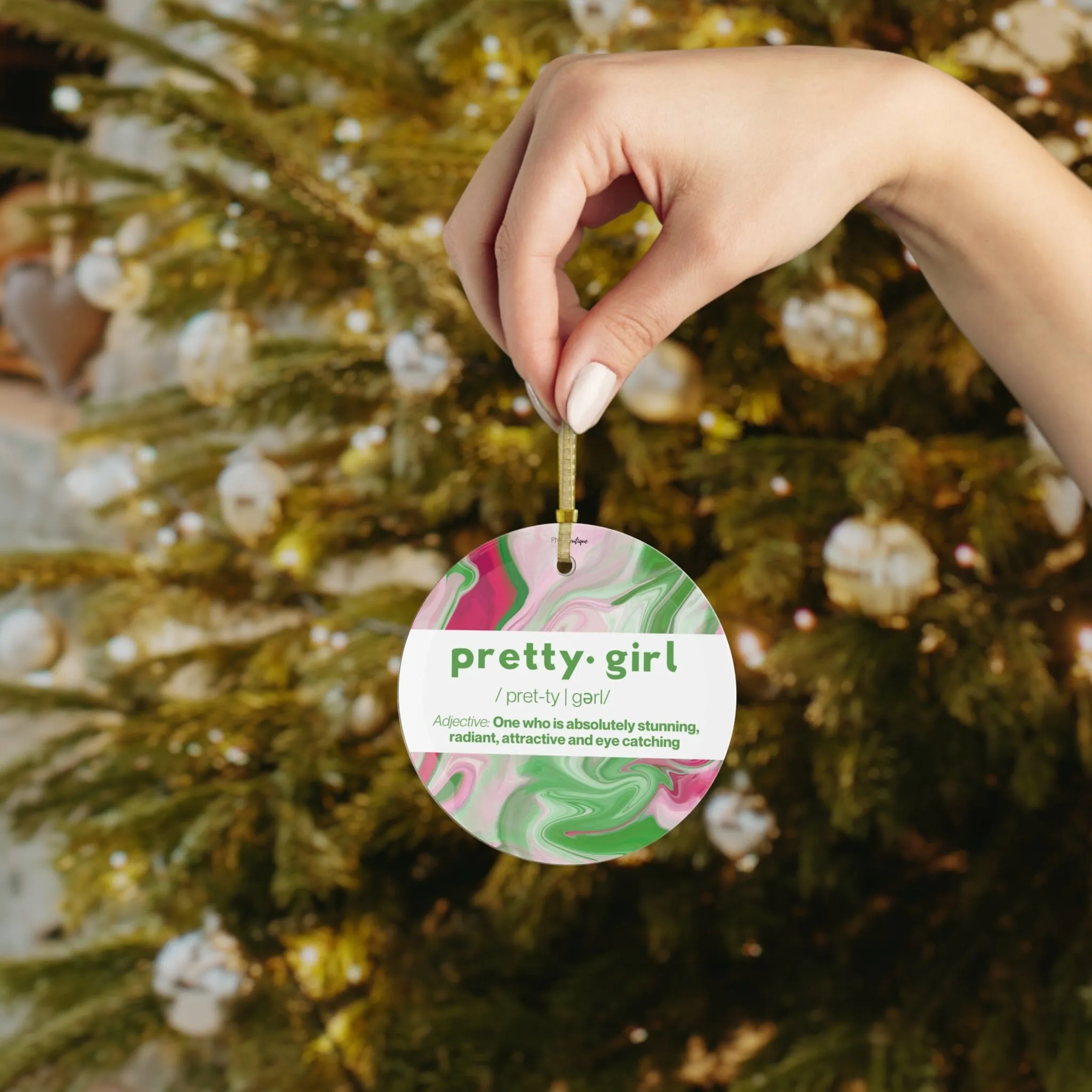 Watercolor Pretty Girl Glass Ornament