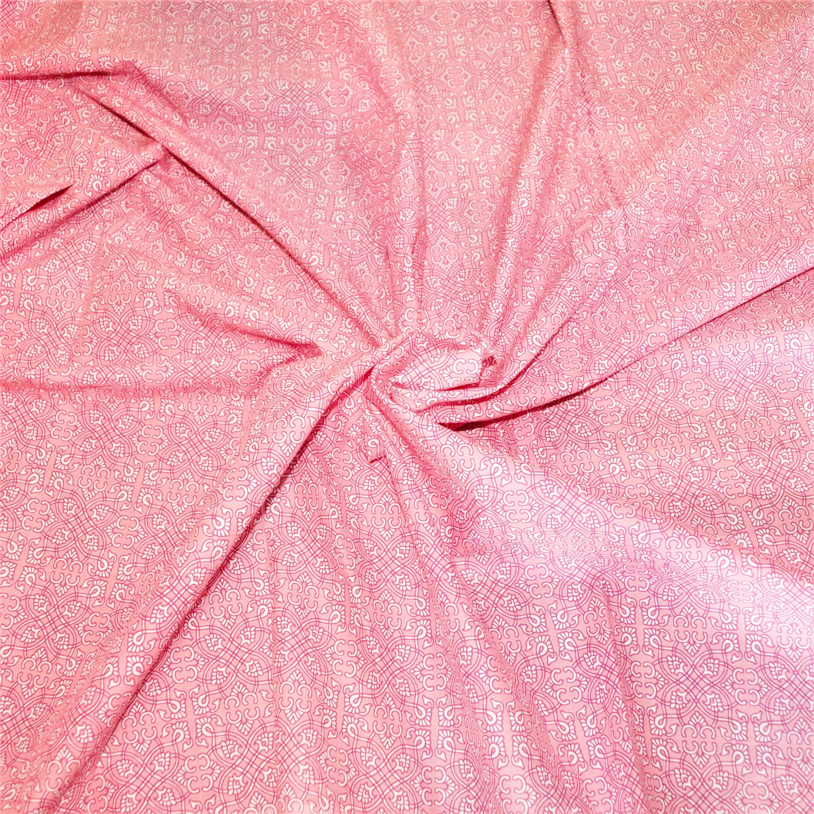 White Floral Block Print on Pink