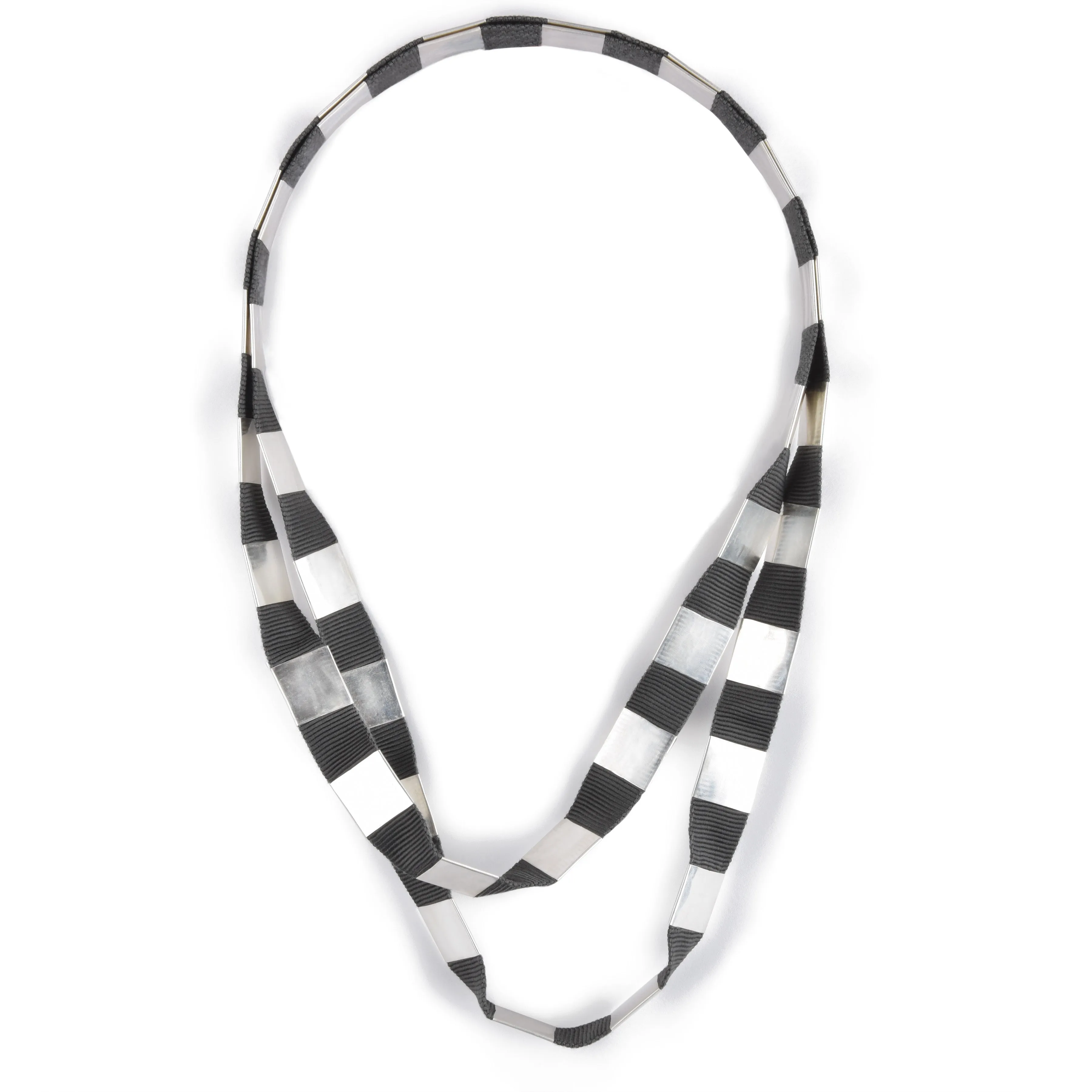 Wide Square Ribbon Necklace~ Grey