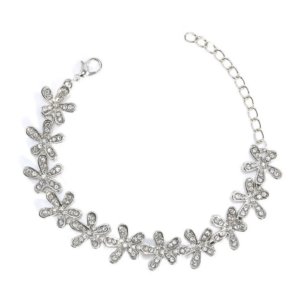 Women Elegant Crystal Snowflake Bangle Wrap Bracelet Jewelry